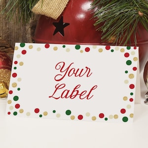 Tentkaarten kerstfeest | Plaatskaarten | Voedseletiketten voor feestdagen | Instant Download Edit Yourself-sjabloon (2,5 x 4 inch indien gevouwen)