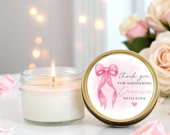 Tying The Knot Bow Bridal Shower Candle Favor, Thank You for Showering the Bride with Love, Custom Wedding Shower Gift