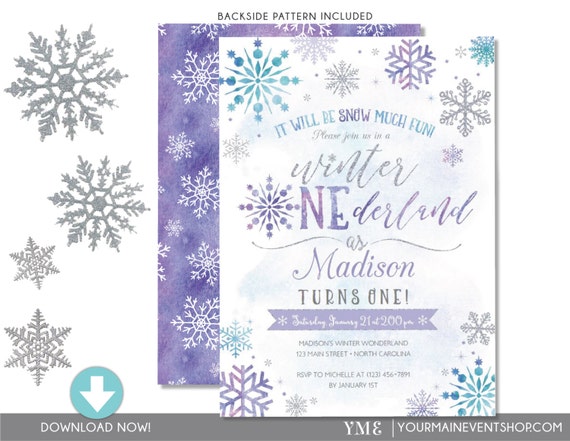 Winter ONEderland Snowflake Birthday Invitation - First Birthday Wonderland Snowflake Invite - Instant Download Edit In Adobe Reader Il_570xn