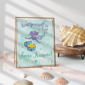 Mermaid Birthday Party Sign, Treasure Favor Bag Gift Centerpiece