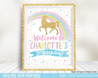 Unicorn Party Sign, Unicorn Welcome Sign, Rainbow Unicorn Party Decoration, Unicorn Party Printable