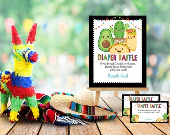 Fiesta Taco Bout A Baby Diaper Raffle Sign Card and Ticket Modèle de téléchargement instantané