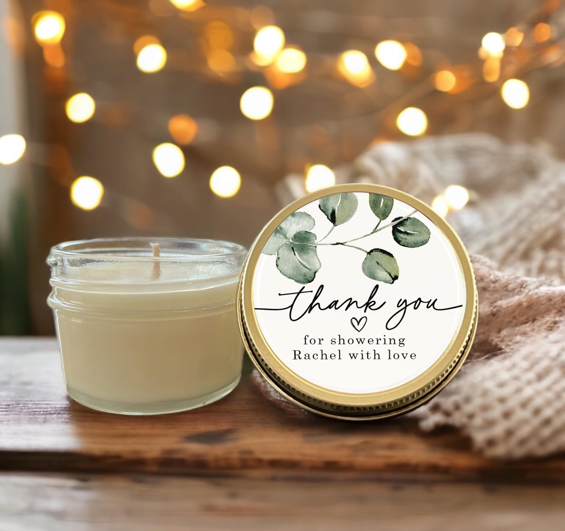 Eucalyptus Bridal Shower Favor Candles, Personalized 4 Oz. Soy Candle ...