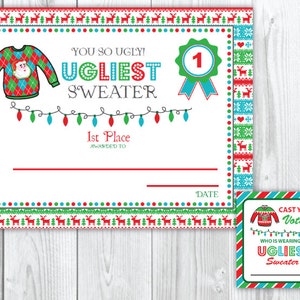 Ugly Sweater Christmas Party Voting Cards & Awards Tacky Christmas Party image 1