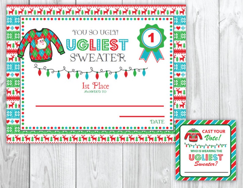 Ugly Sweater Christmas Party Voting Cards & Awards Tacky Christmas Party image 1