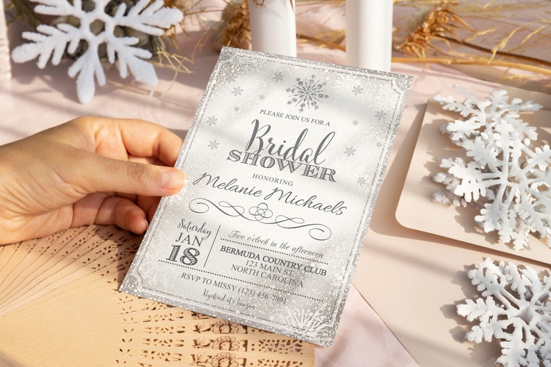 Winter Snowflake Bridal Shower Invitation Printable Wonderland Bridal Invite Christmas Bridal Shower image 1