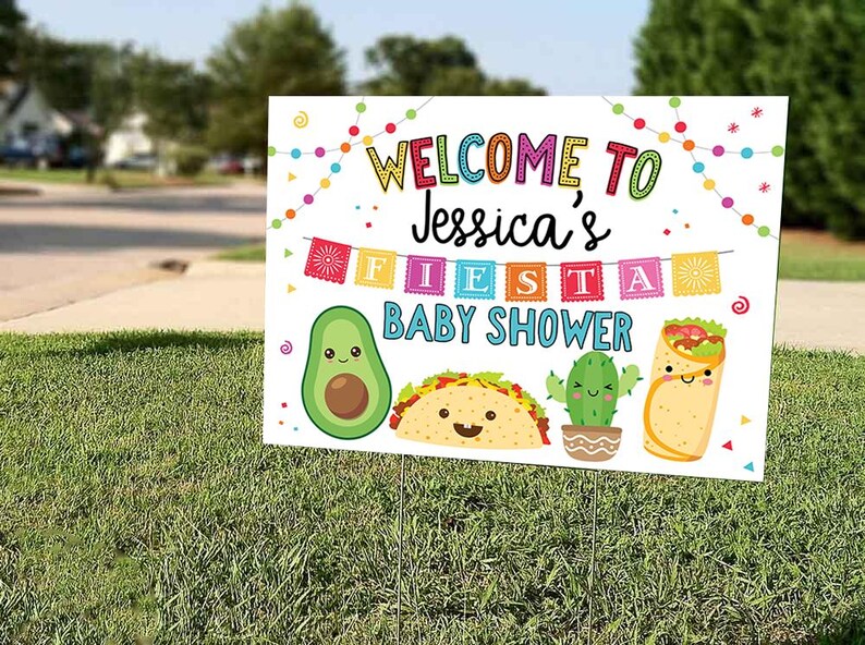 Taco Bout A Baby Shower Fiesta Yard Sign Drive By Drop Off Welcome Sign image 7