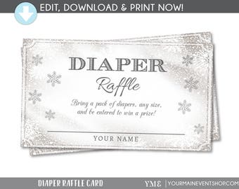Diaper Raffle Ticket - Winter Wonderland Baby Shower Diaper Raffle Card - Snowflake Baby Shower Diaper Request # 033