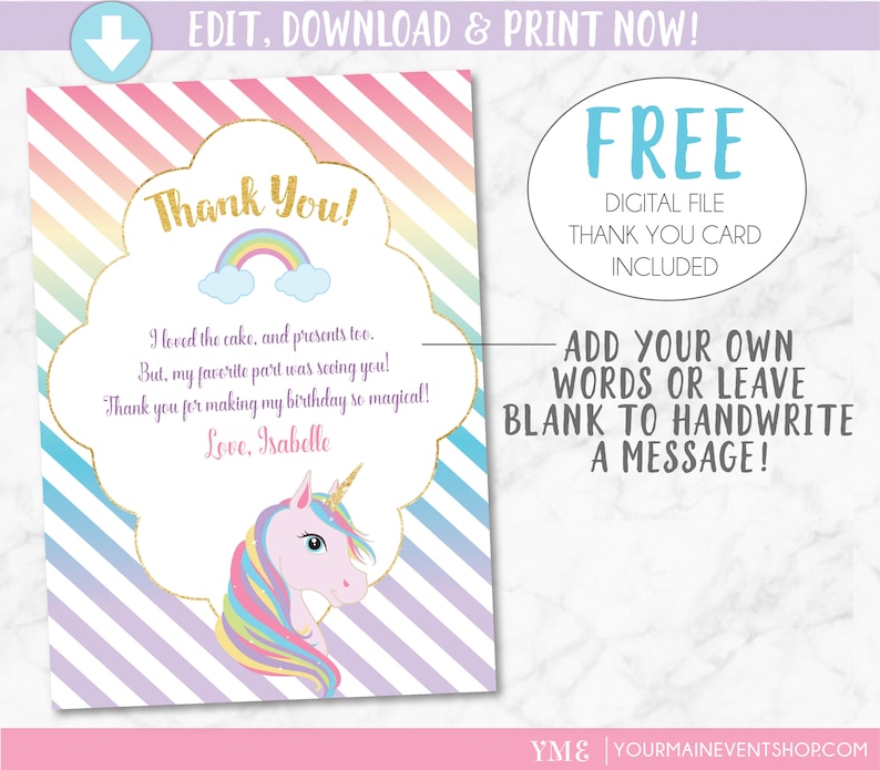 Unicorn Birthday Invitation, Unicorn Invitation, Rainbow Invitation, Rainbow Unicorn Birthday Invite Printable, Unicorn Party image 5