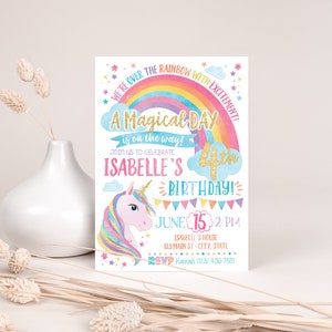 Unicorn Birthday Invitation, Unicorn Invitation, Rainbow Invitation, Rainbow Unicorn Birthday Invite Printable, Unicorn Party image 2