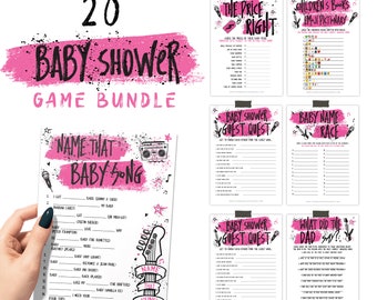 Born To Rock Girl Baby Shower Games Bundle, Rock Themed Games and Activities, Party Favors