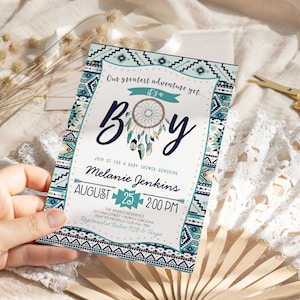 Boho Arrows and Dreamcatcher Tribal Boy Baby Shower Invitation