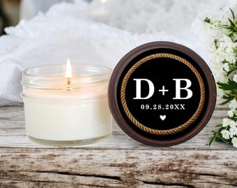 Tied the Knot Wedding Favor Candle: Rustic Rope & Initials, Soy Wax