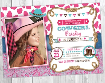 Cowgirl Geburtstagseinladung - Cowgirl Geburtstagsparty - Country Western Geburtstag - Cowgirl einladen