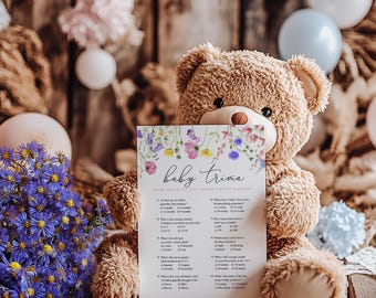 Wildflower Baby Shower Trivia Game Printable, Floral Baby In Bloom Theme