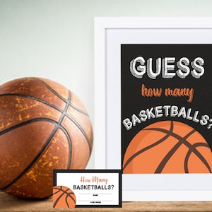 Indovina quanti palloni da basket Giochi sportivi per baby shower / Poster 8x10 e carte da indovinare 3,5x2 / Download immediato stampabile