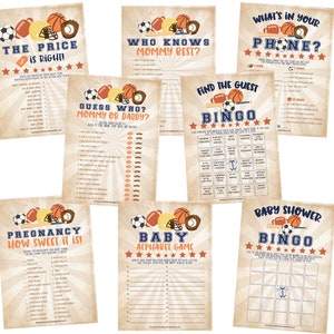 All Star Sports Baby Shower Games Bundle, Including Bingo, Find The Guest, The Price Is Right, Baby ABC, Who Knows Mommy Best