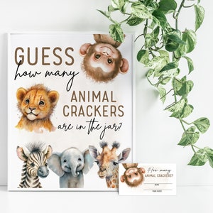 Cute Safari Baby Shower Game, Guess How Many Animal Crackers