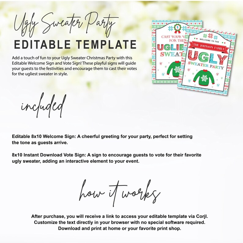 Ugly Sweater Party Sign: Welcome & Vote Signs (Digital Download) image 2