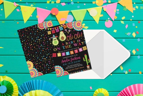 Fiesta Baby Shower Invitation, Fiesta Baby Shower Party, Avocado Mexican Fiesta Baby Shower DIY Invite Il_570xn