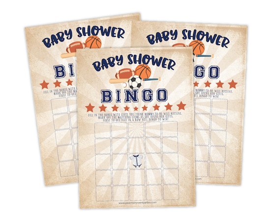 All Star Sports Baby Shower Game Bingo Instant Download, Football Baseball Basketball Il_570xn