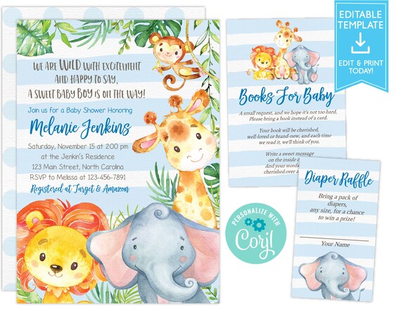Jungle Baby Shower Invitation Zoo Baby Shower Safari Baby Shower 20