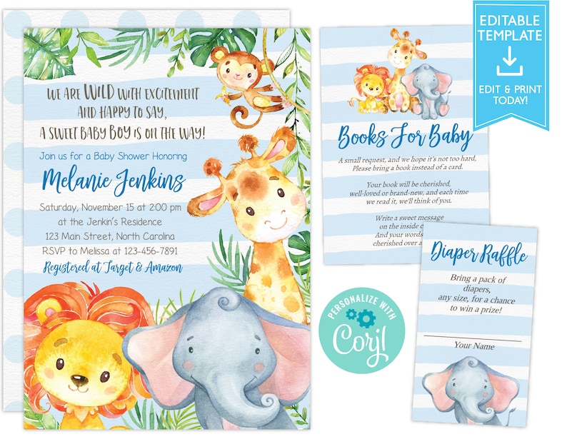 Jungle Baby Shower Invitation Boy Baby Shower Invitation Etsy