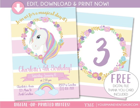 unicorn invitation unicorn party invite magical rainbow unicorn
