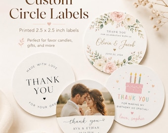 Custom Circle Labels, 2.5 Inch Printed Labels, Favor Candle Lid Labels, Personalized Photo or Text Labels, Replacement Labels