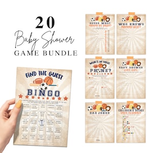All Star Sports Baby Shower Games Bundle, Sports Themed Games & Activities , Printable Party Favors