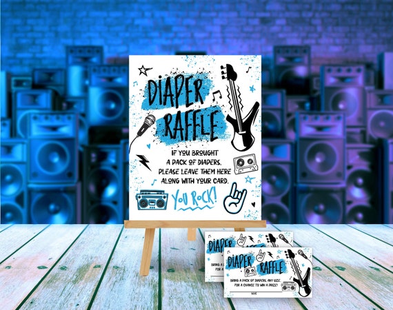 Born To Rock Baby Shower Diaper Raffle Card and Sign, Instant Download Printable Il_570xn