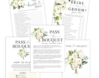 Printed Bridal Shower Games Set, Who Knows the Bride Best & Bride or Groom Guess Who, Pass the Bouquet Game, Greenery Floral Wedding
