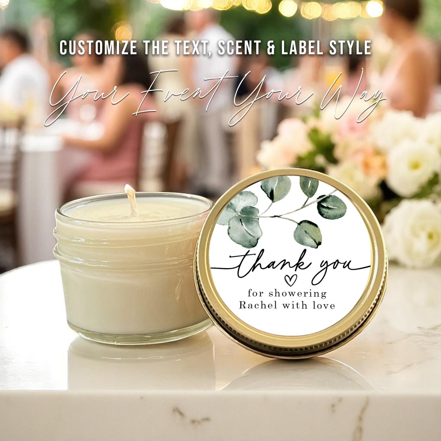 Eucalyptus Bridal Shower Favor Candles, Personalized 4 Oz. Soy Candle ...