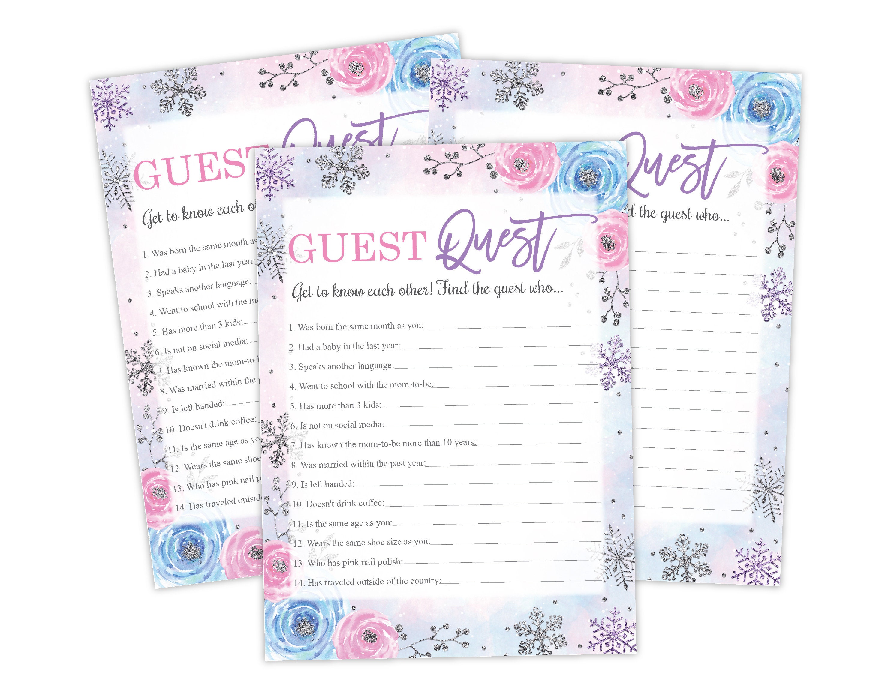 Winter Wonderland Snowflake Baby Shower Game Find The Guest Quest