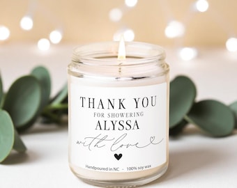 Vela de agradecimiento para la anfitriona, regalo para baby shower o despedida de soltera, detalle personalizado.