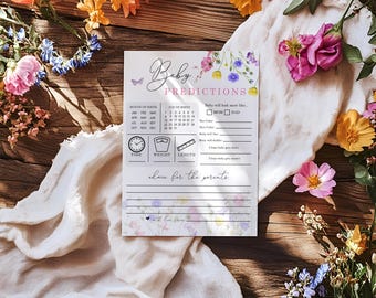 Wildflower Baby Shower Prediction Card: Advice & Wishes (Digital Download)