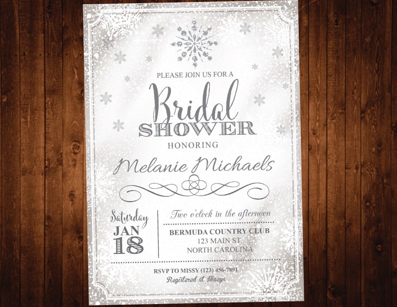 Winter Snowflake Bridal Shower Invitation Printable Wonderland Bridal Invite Christmas Bridal Shower image 4