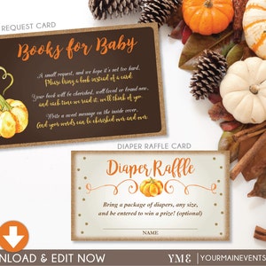 Fall Pumpkin Baby Shower Bundle Invitation, Book Request Card, Diaper Raffle Card, Thank You Card Instant Download Printable BS-F-02 image 4