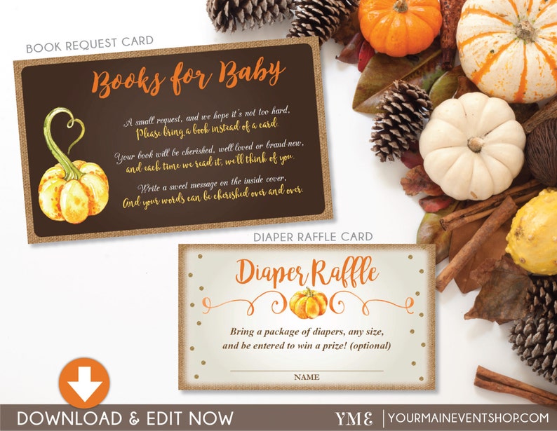 Fall Pumpkin Baby Shower Bundle Invitation, Book Request Card, Diaper Raffle Card, Thank You Card Instant Download Printable BS-F-02 image 4