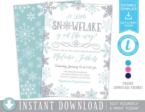 Little Snowflake On the Way Winter Wonderland Baby Shower Invitation Gender Neutral Baby Shower Invitation DIY Instant Download Template Il_570xn