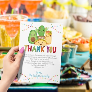 Carte de remerciement Fiesta Taco Bout a baby shower, invitation virtuelle avec zoom virtuel, modèle DIY à téléchargement immédiat