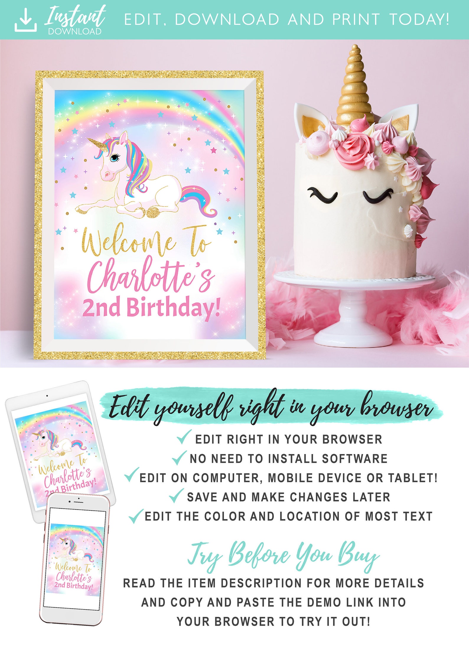 Unicorn Welcome Sign Unicorn Party Welcome Sign Decorations - Etsy