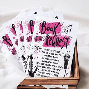 Carte de demande de livre pour baby shower rose de couleur rose | Modèle modifiable 3,5 x 5 pouces | Téléchargement instantané Corjl Design