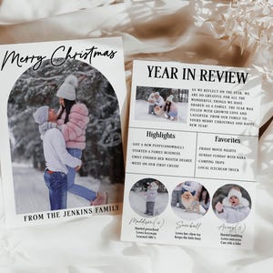 Minimalistisch jaaroverzicht kerstkaart | Aangepaste fotokaart | Elegante vakantiegroeten