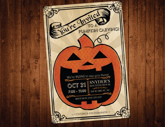 Pumpkin Carving Party Invitation / Personalized Halloween Party Invitations / Halloween Invite / Halloween Bash / Costume Party Il_570xn