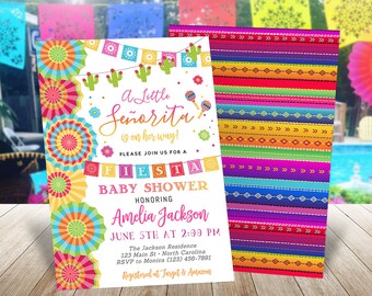 Fiesta Baby Shower Invitation, Girl Fiesta Baby Shower Party, Floral Mexican Fiesta Baby Shower Invite, Printable, DIY