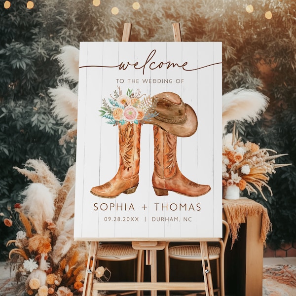 Country Rustic Boots Bridal Shower Wedding Welcome Sign, Minimalist Wedding Welcome Sign, Modern Welcome Sign Editable Template