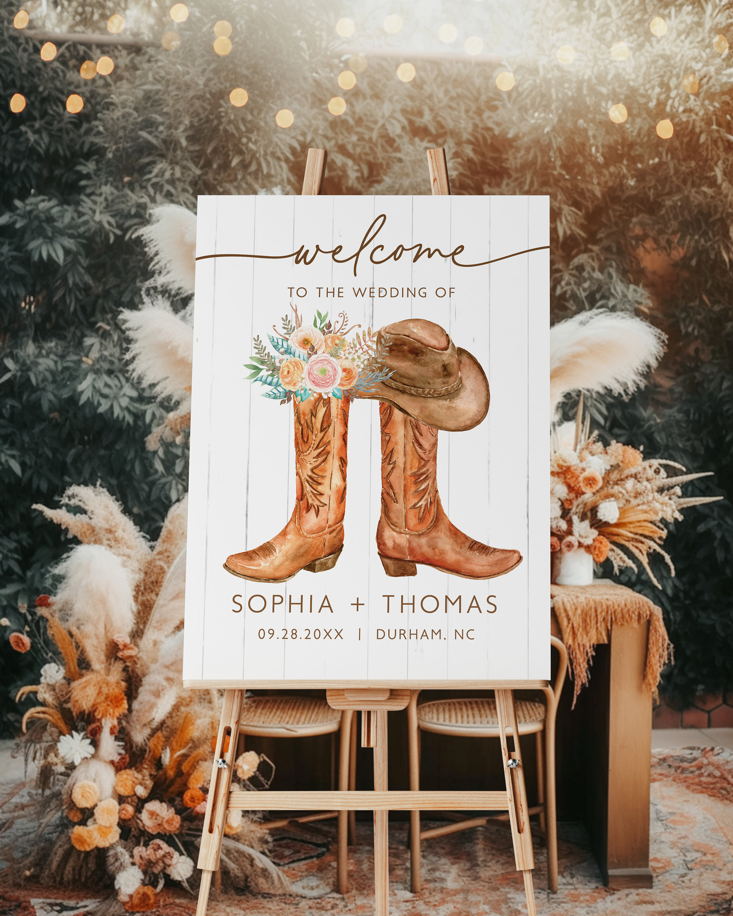 Country Rustic Boots Bridal Shower & Wedding Welcome Sign
