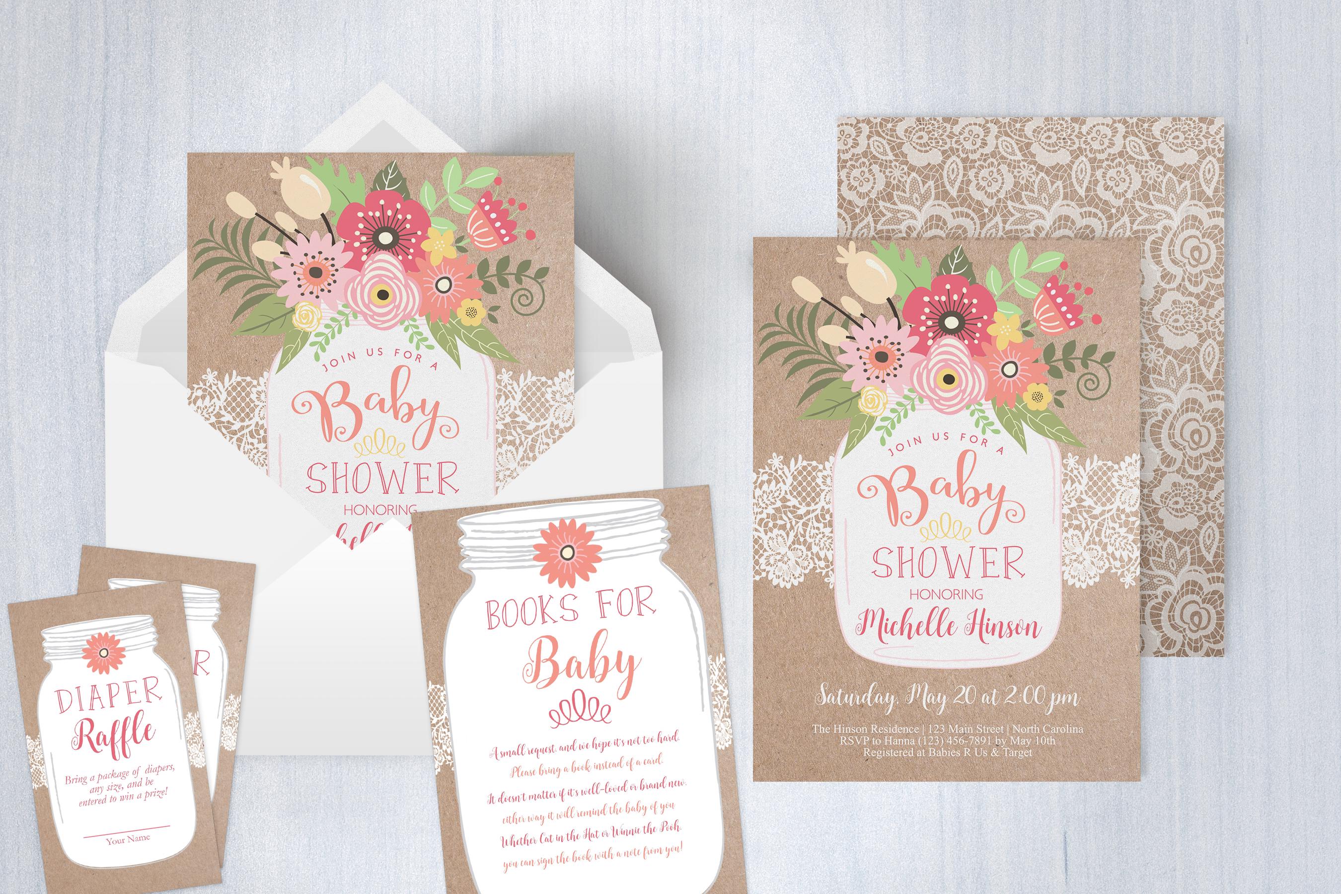 Mason Jar Rustic Baby Shower Invitation Pink Blue Country Rustic Mason Jar  Baby Shower Invitations, image size:2700x1800