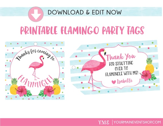 Flamingo Birthday Tags, Flamingle Favor Tags, Flamingo Summer Luau Party, Personalized Edit Yourself Instant Download Il_570xn